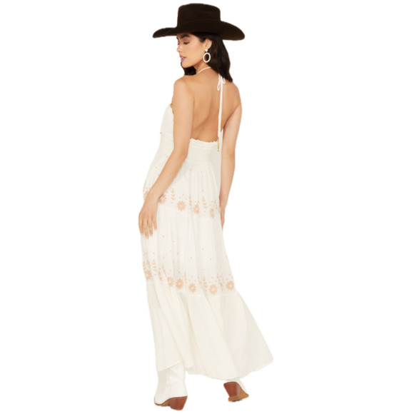 Free People Women's Ivory Real Love Embroidered Maxi Dress Size XL NEW - Picture 2 of 8
